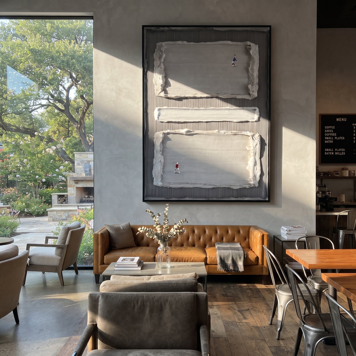 Slate Onyx Linen Relief Light - textured abstract painting shown in modern room setting 5