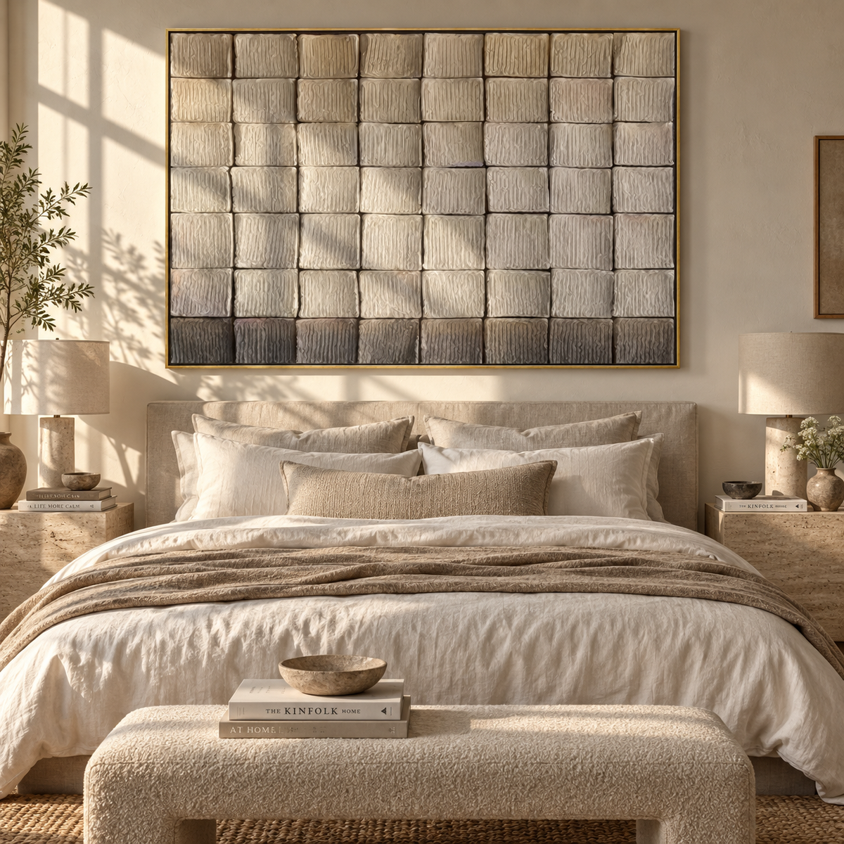 Slate Umber Linen Terraces Space - textured abstract painting shown in modern room setting 3