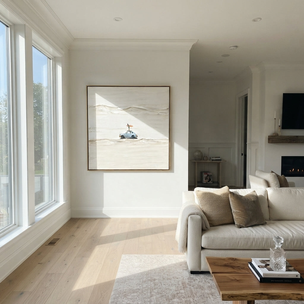 Slate Linen Road Fragments Form - textured car painting shown in modern room setting 4