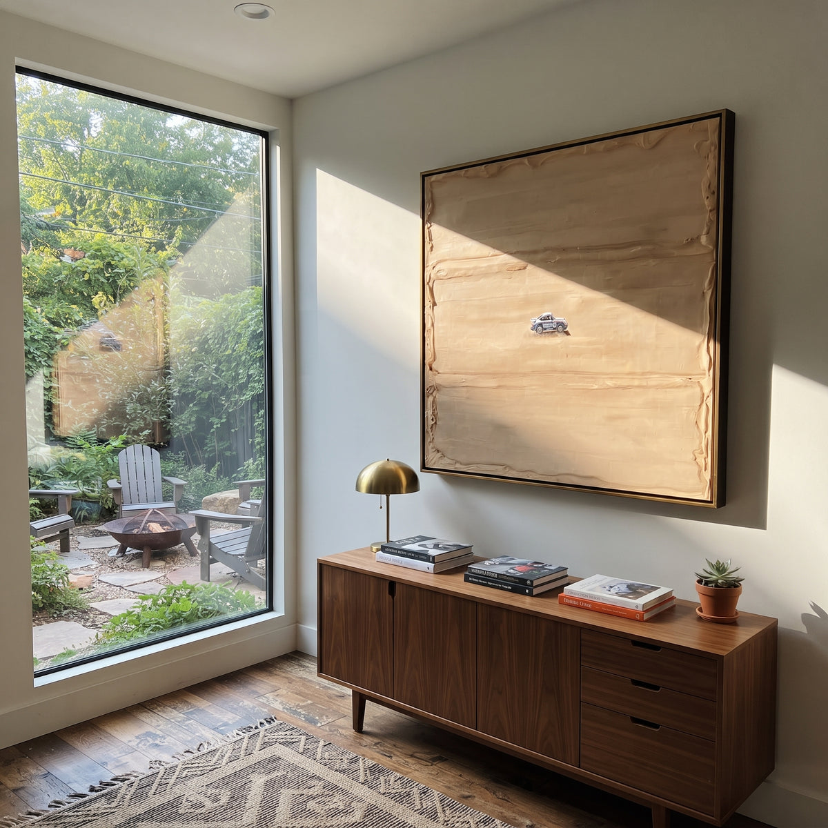 Linen Amber Road Crossing Rain - textured car painting displayed in a styled interior