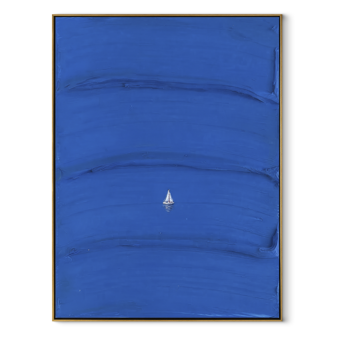 Azure Onyx Sails Rhythm Dusk - textured sailboat painting in a wood frame on white