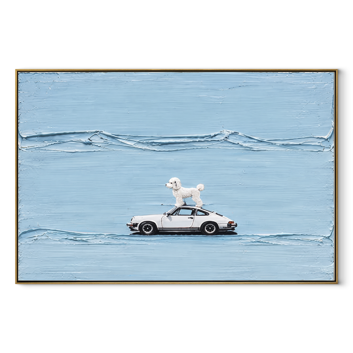 Azure Onyx Road Relief Interval - textured car painting in a wood frame on white