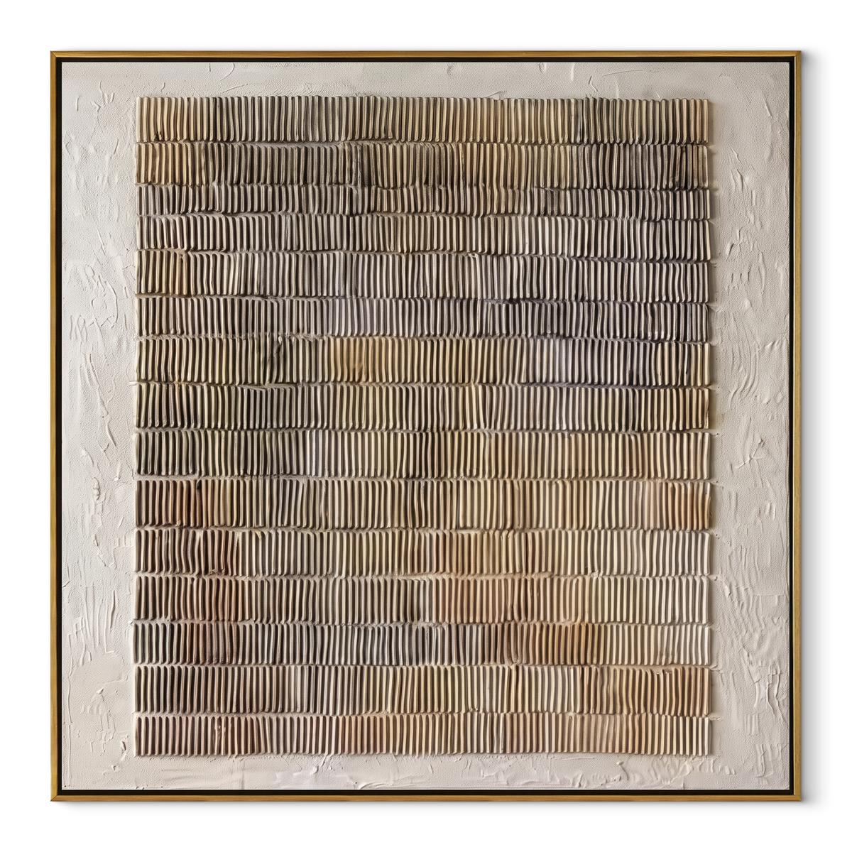 Umber Linen Slate Horizon Tension - textured abstract painting in a wood frame on white