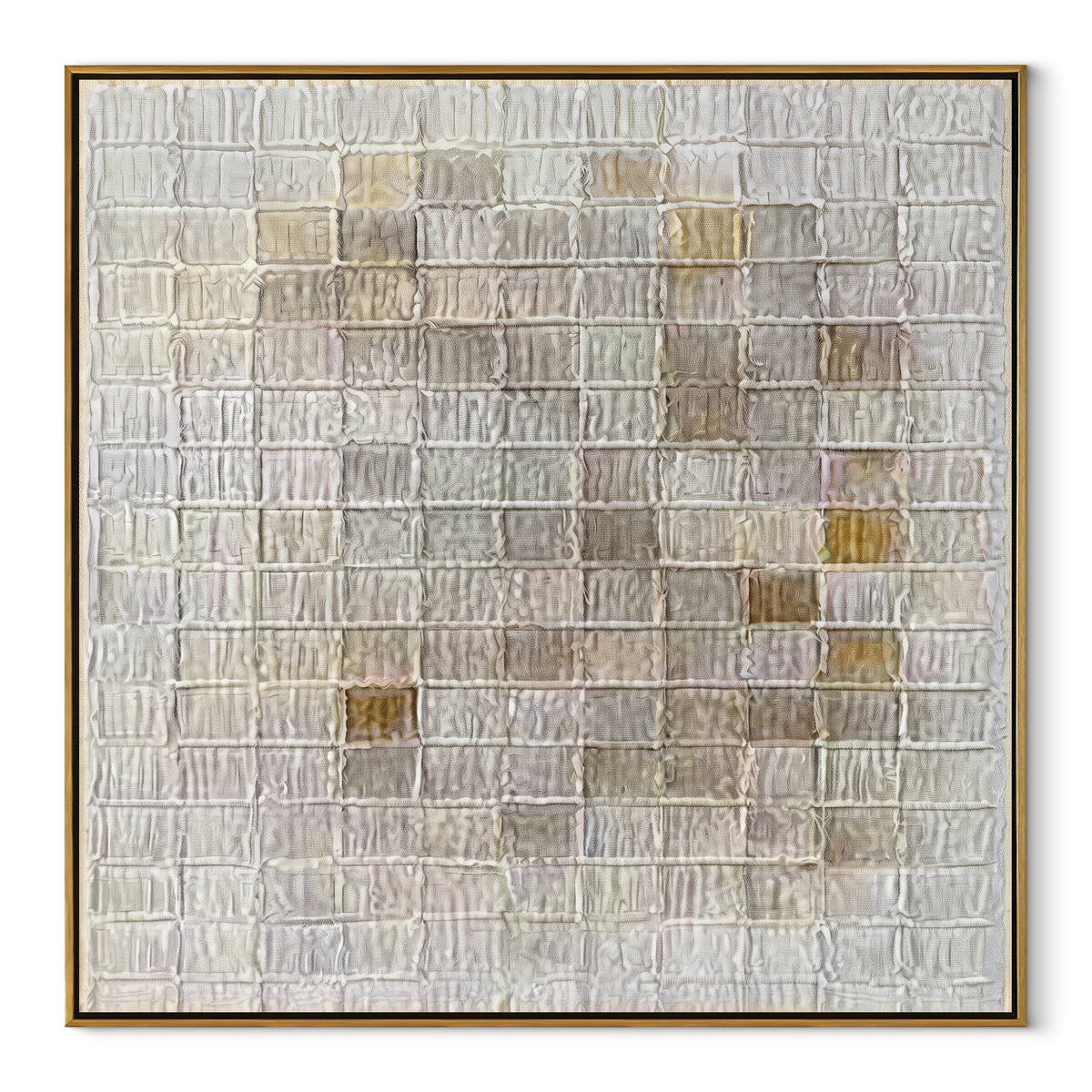 Slate Linen Umber Fragments Space - textured abstract painting in a wood frame on white