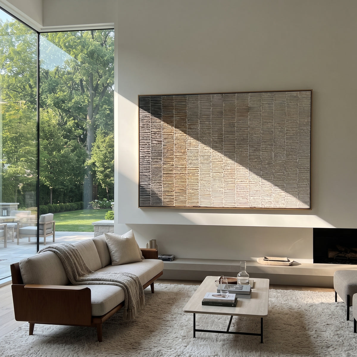 Linen Slate Umber Field Quiet - textured abstract painting shown in modern room setting 2