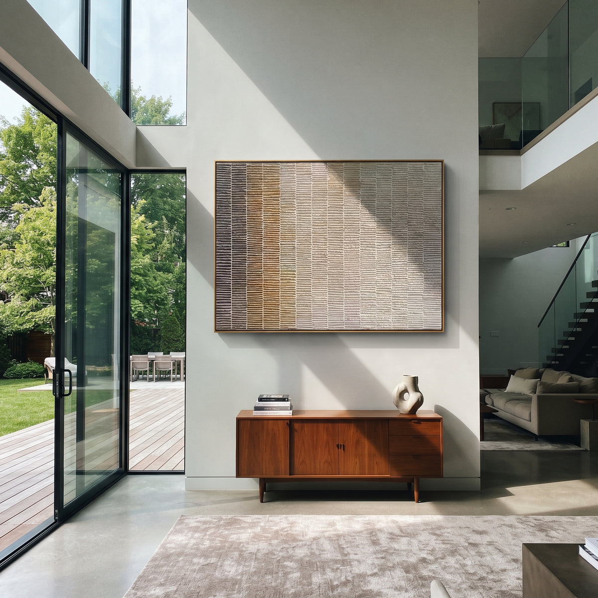 Linen Slate Umber Field Quiet - textured abstract painting shown in modern room setting 3