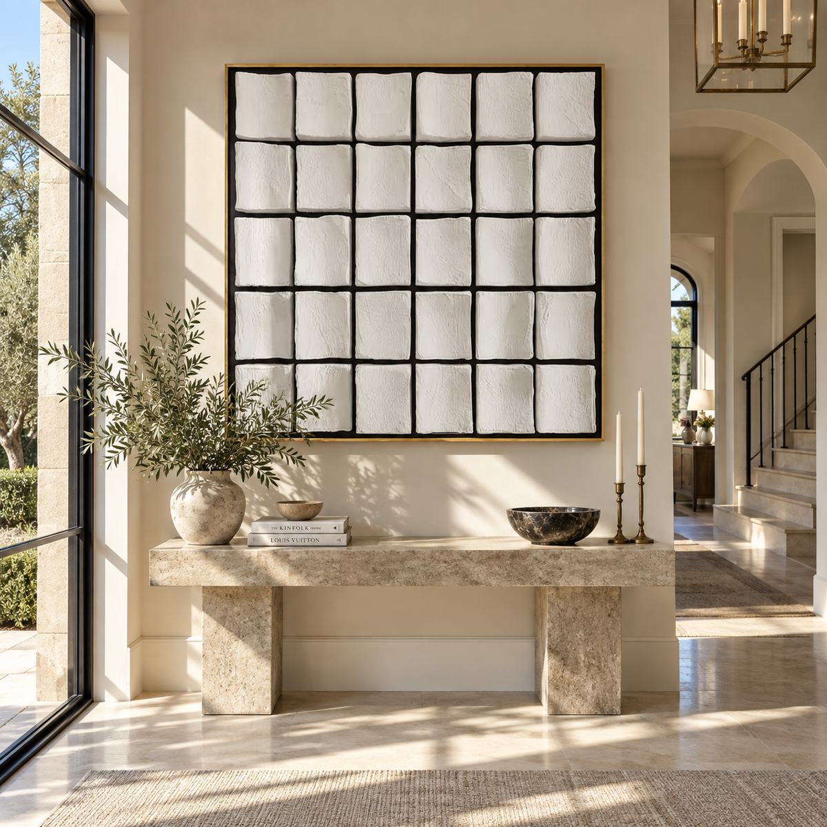 Slate Onyx Umber Passage Form - textured abstract painting shown in modern room setting 4