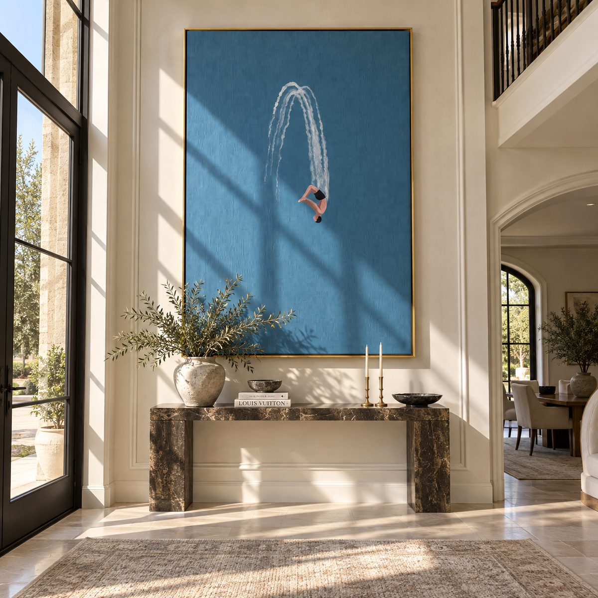 Azure Onyx Swimmers Currents Depth - textured swimmer painting shown in modern room setting 3