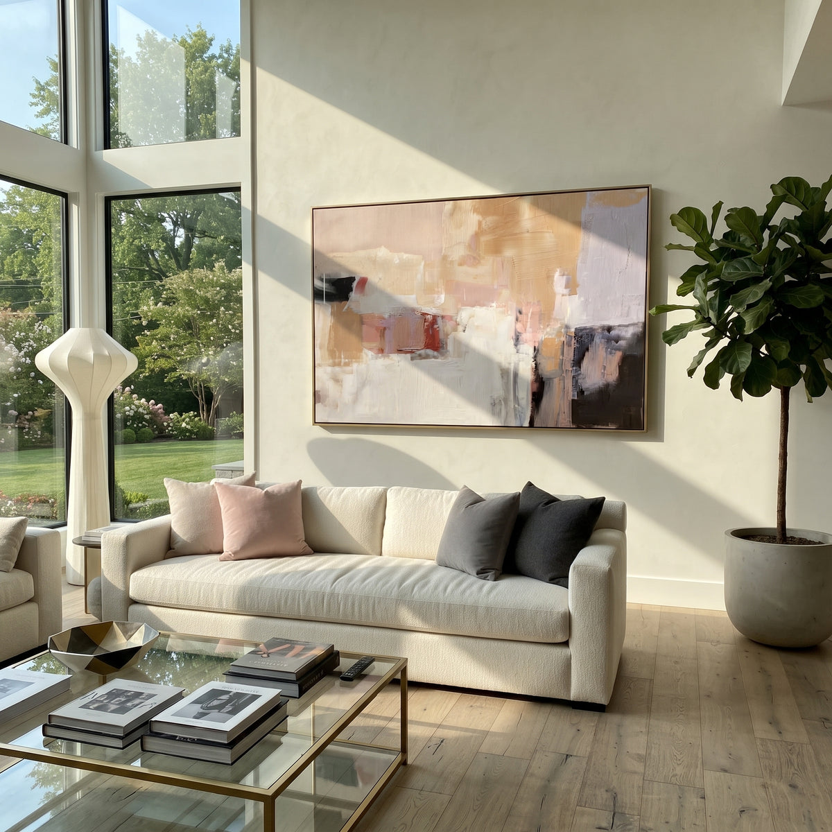 Linen Slate Onyx Intervals Balance - textured abstract painting shown in modern room setting 5