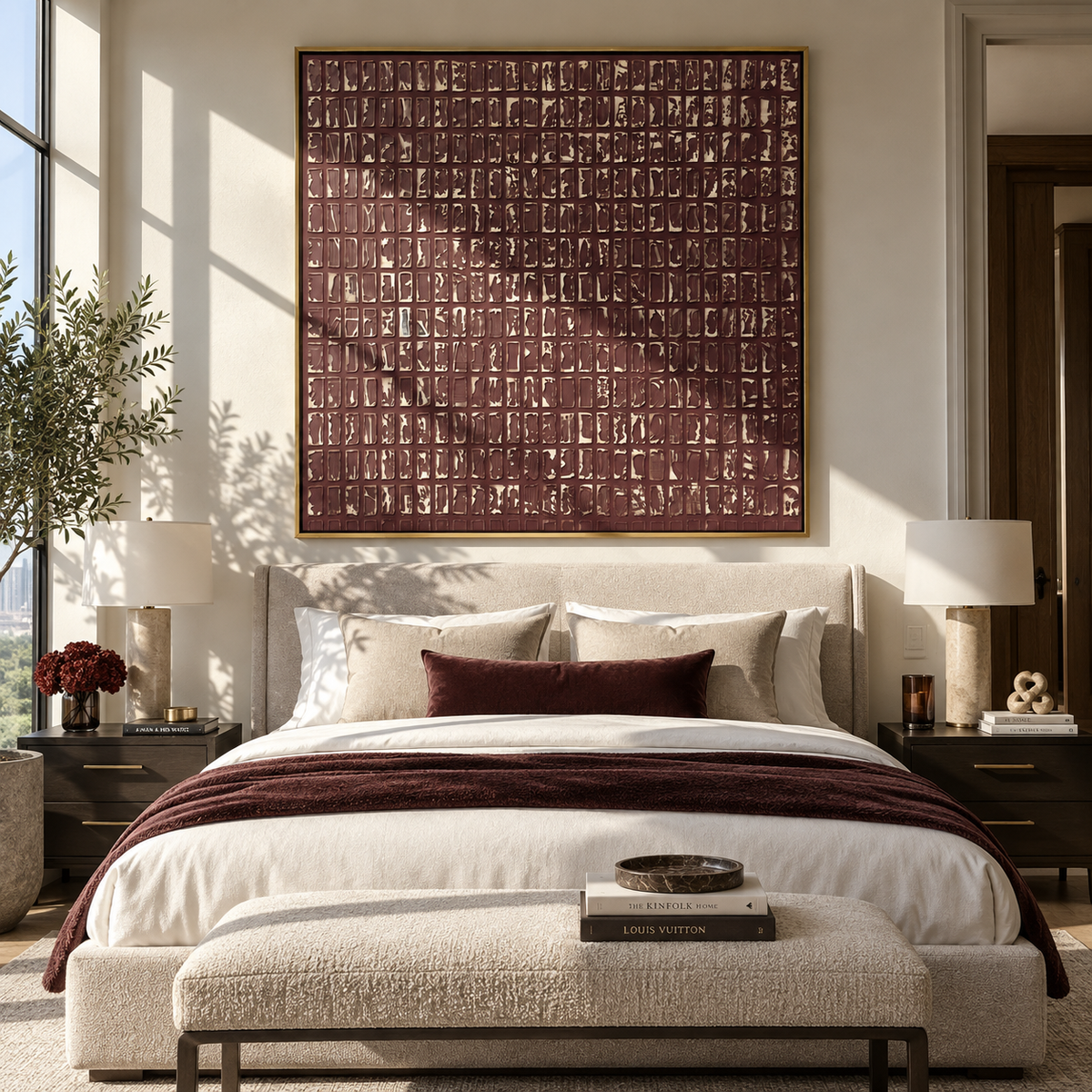 Umber Linen Onyx Drift Resonance - textured abstract painting shown in modern room setting 3