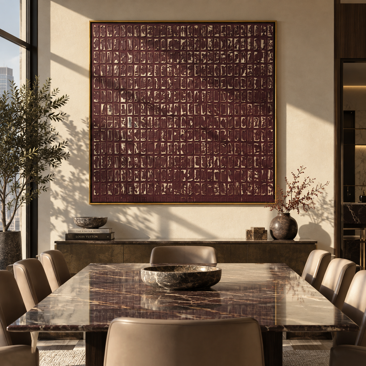 Umber Linen Onyx Drift Resonance - textured abstract painting shown in modern room setting 4