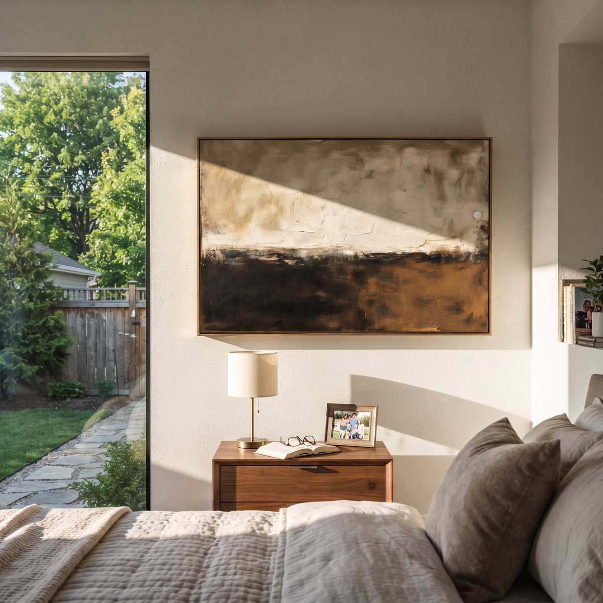 Linen Onyx Slate Contours Calm - textured abstract painting shown in modern room setting 3