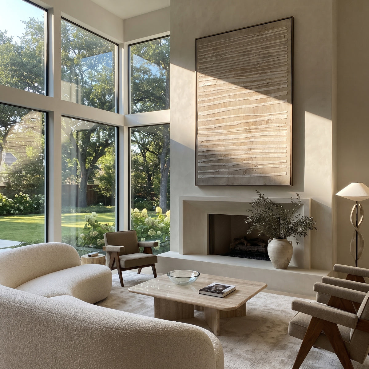 Linen Umber Onyx Crossing Stillness - textured abstract painting displayed in a styled interior