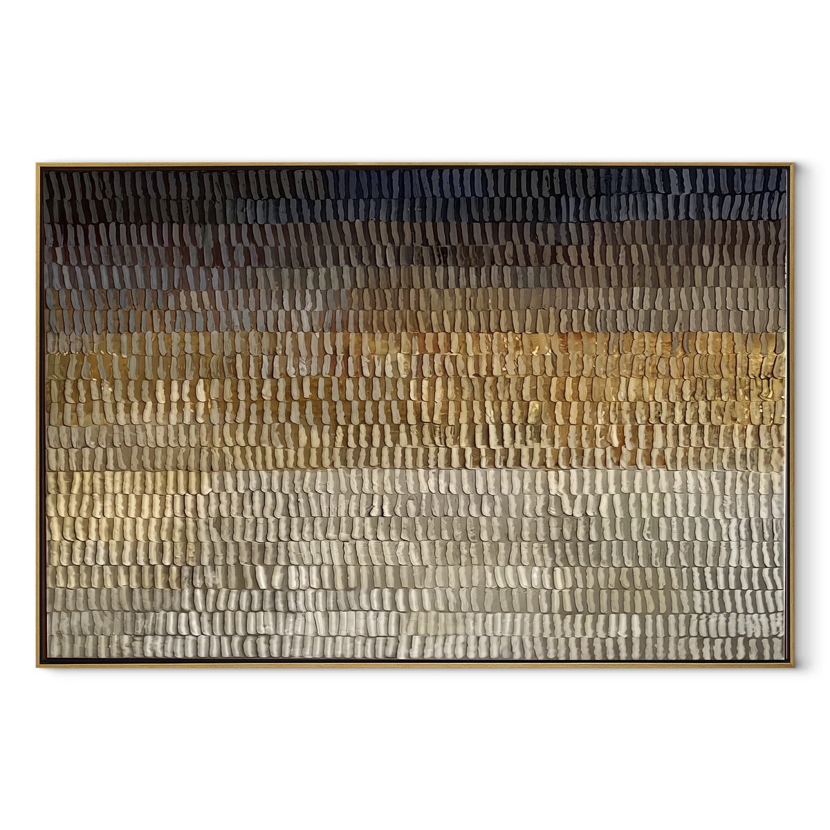 Umber Linen Onyx Terraces Interval - textured abstract painting in a wood frame on white