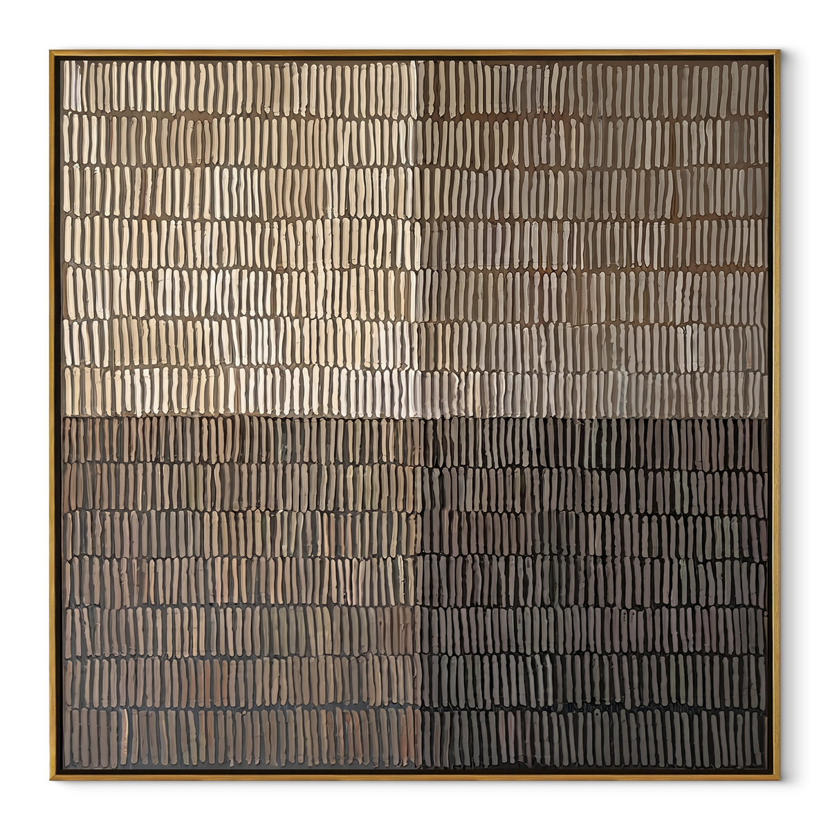 Umber Linen Onyx Horizon Distance - textured abstract painting in a wood frame on white