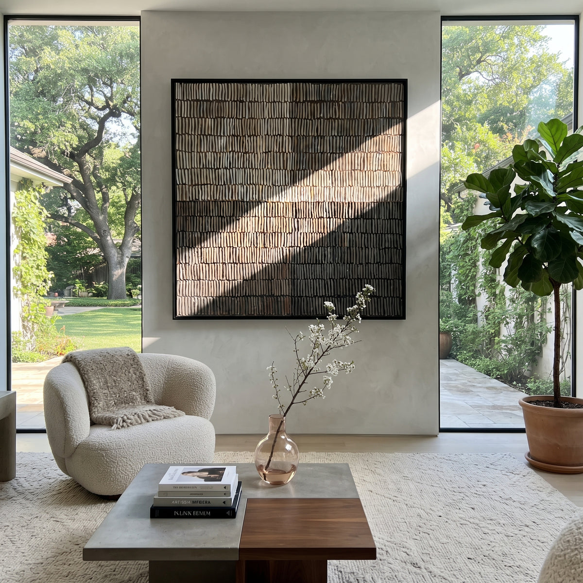 Umber Linen Onyx Horizon Distance - textured abstract painting shown in modern room setting 4