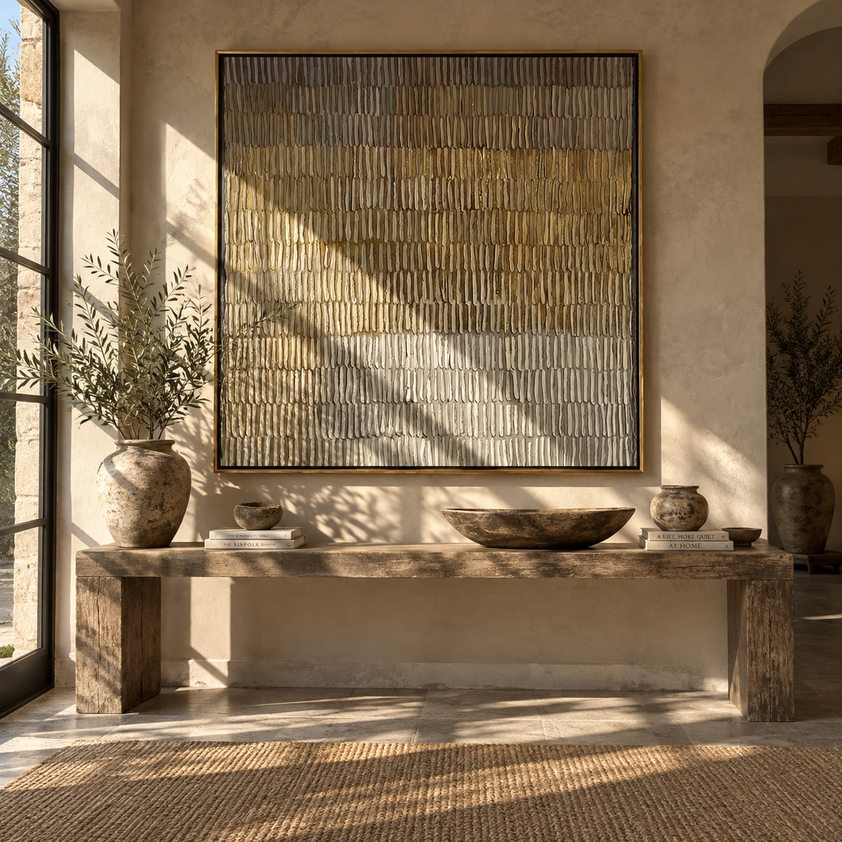 Umber Linen Amber Passage Space - textured abstract painting shown in modern room setting 4