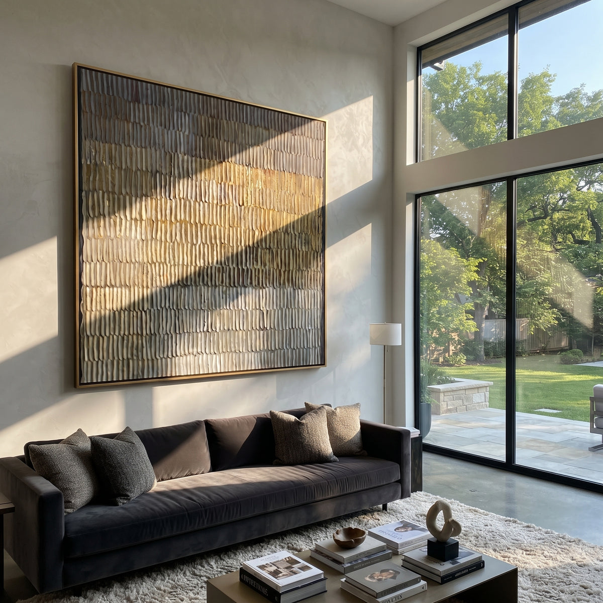 Umber Linen Amber Passage Space - textured abstract painting shown in modern room setting 5