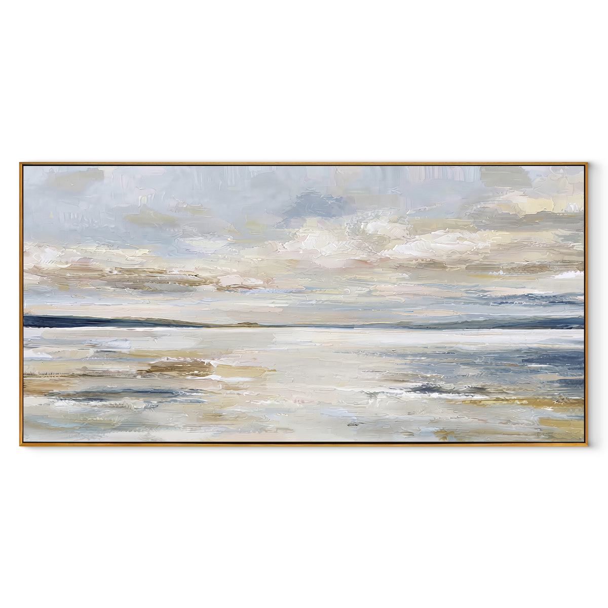 Slate Linen Horizon Currents Form - textured landscape painting in a wood frame on white