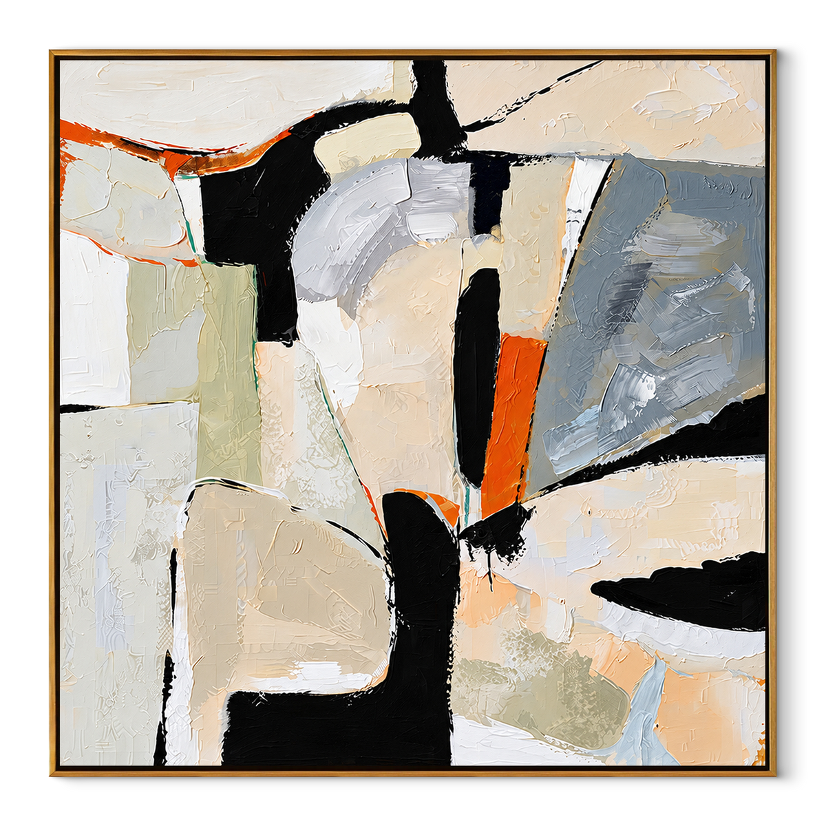 Linen Slate Onyx Balance Depth - textured abstract painting in a wood frame on white