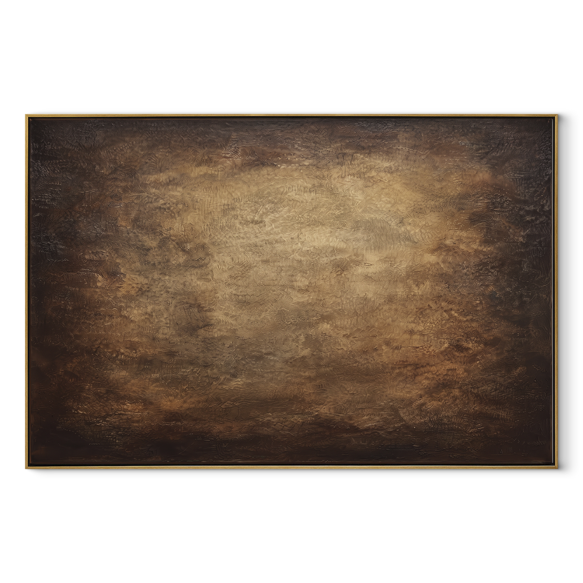 Umber Onyx Linen Intervals Silence - textured abstract painting in a wood frame on white