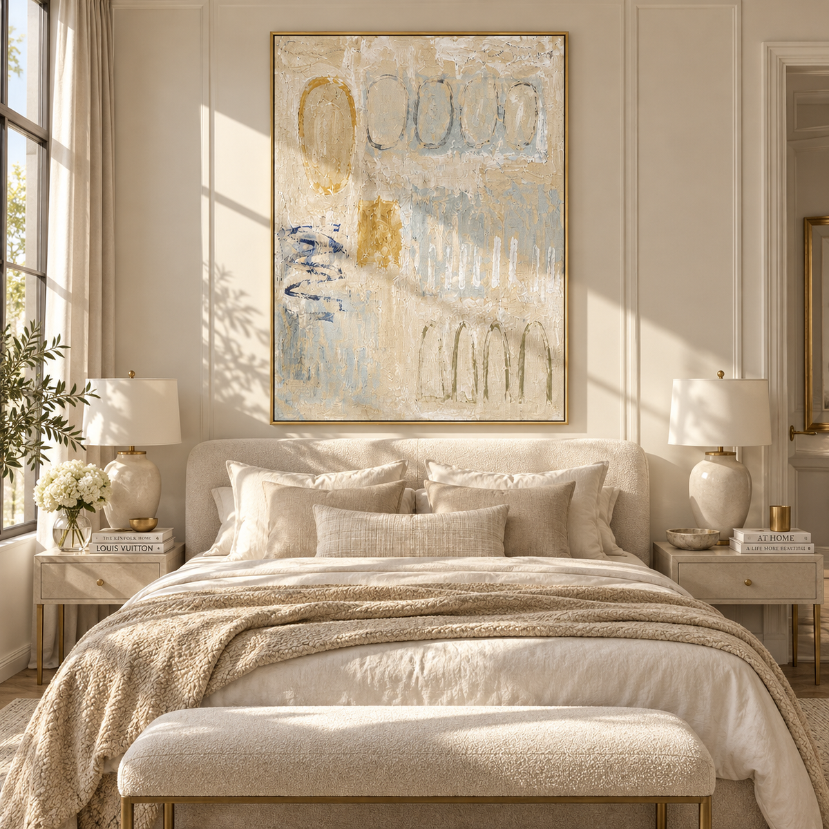 Linen Slate Onyx Drift Pause - textured abstract painting shown in modern room setting 3