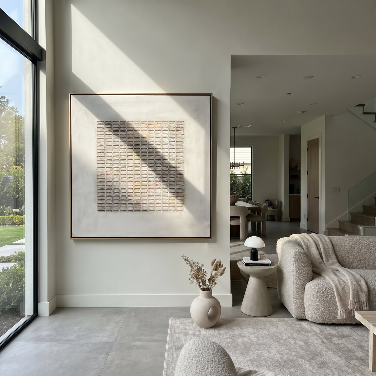 Slate Linen Umber Contours Balance - textured abstract painting shown in modern room setting 5