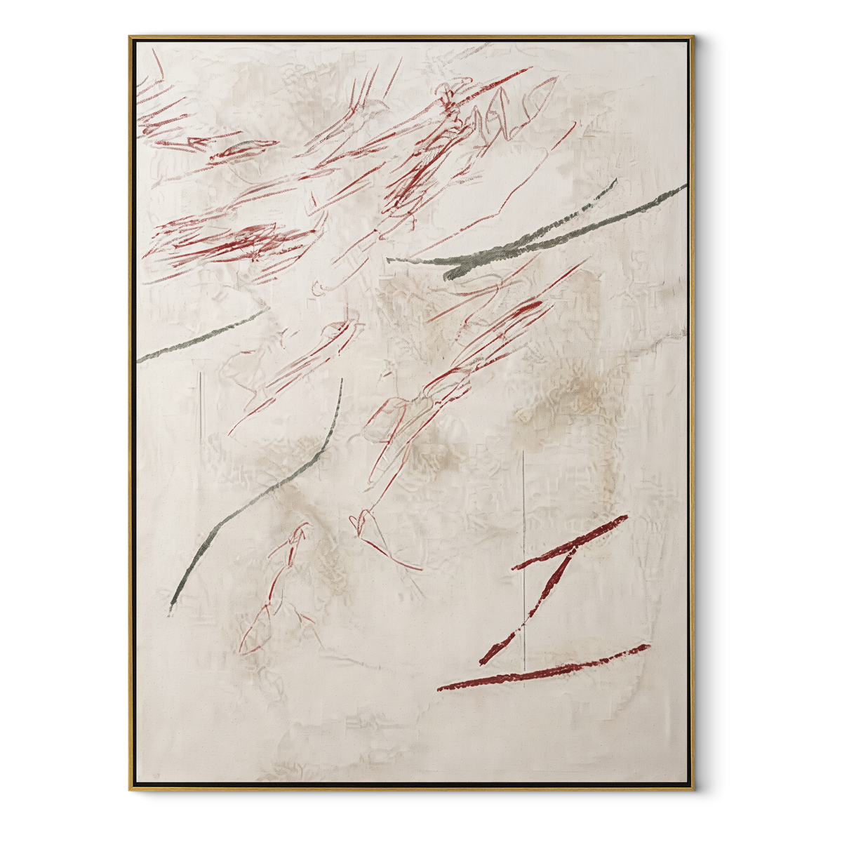Slate Linen Onyx Rhythm Stillness - textured abstract painting in a wood frame on white