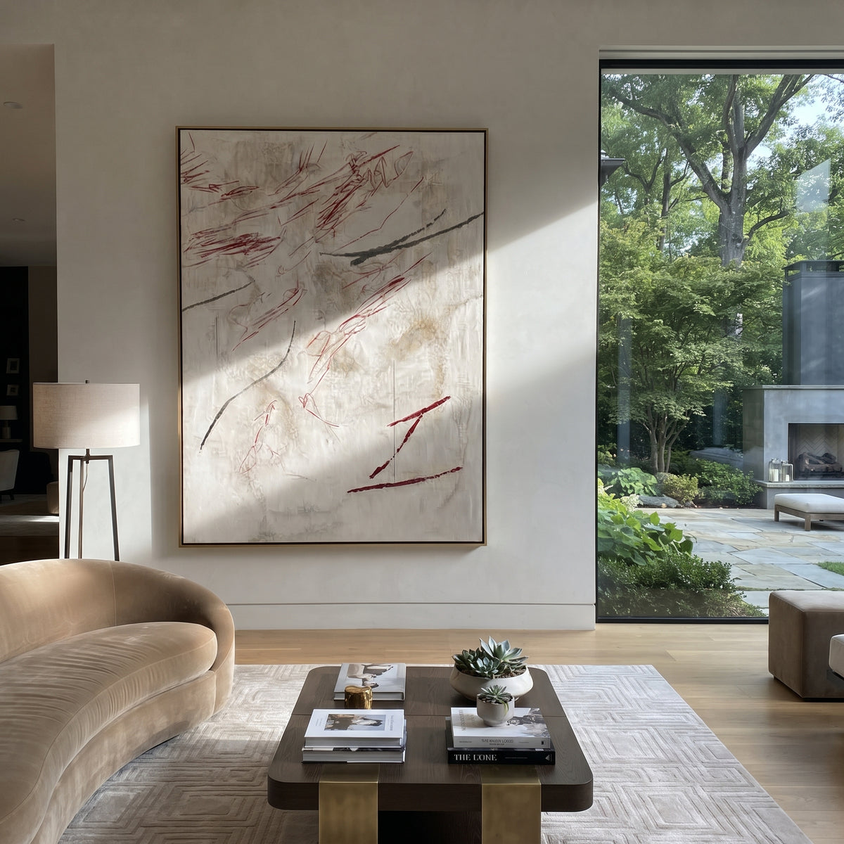 Slate Linen Onyx Rhythm Stillness - textured abstract painting shown in modern room setting 2