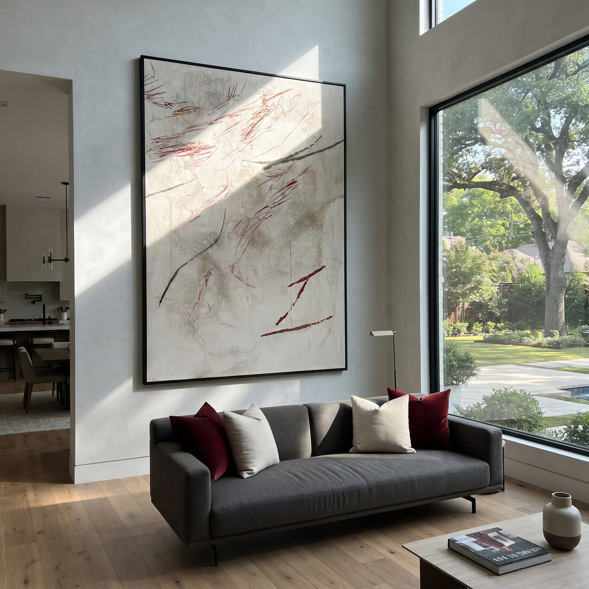 Slate Linen Onyx Rhythm Stillness - textured abstract painting shown in modern room setting 3