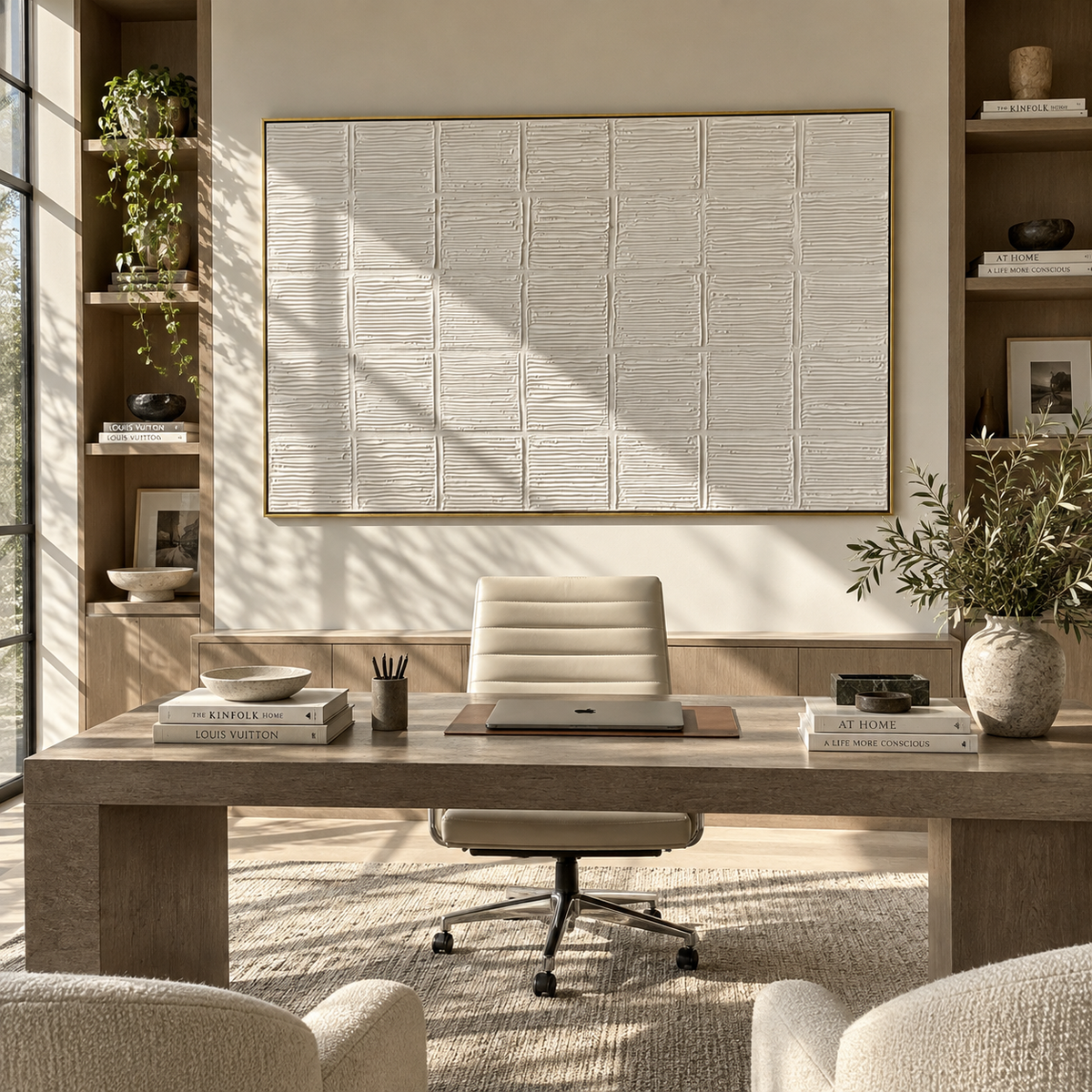 Slate Linen Onyx Strata Rain - textured abstract painting shown in modern room setting 3