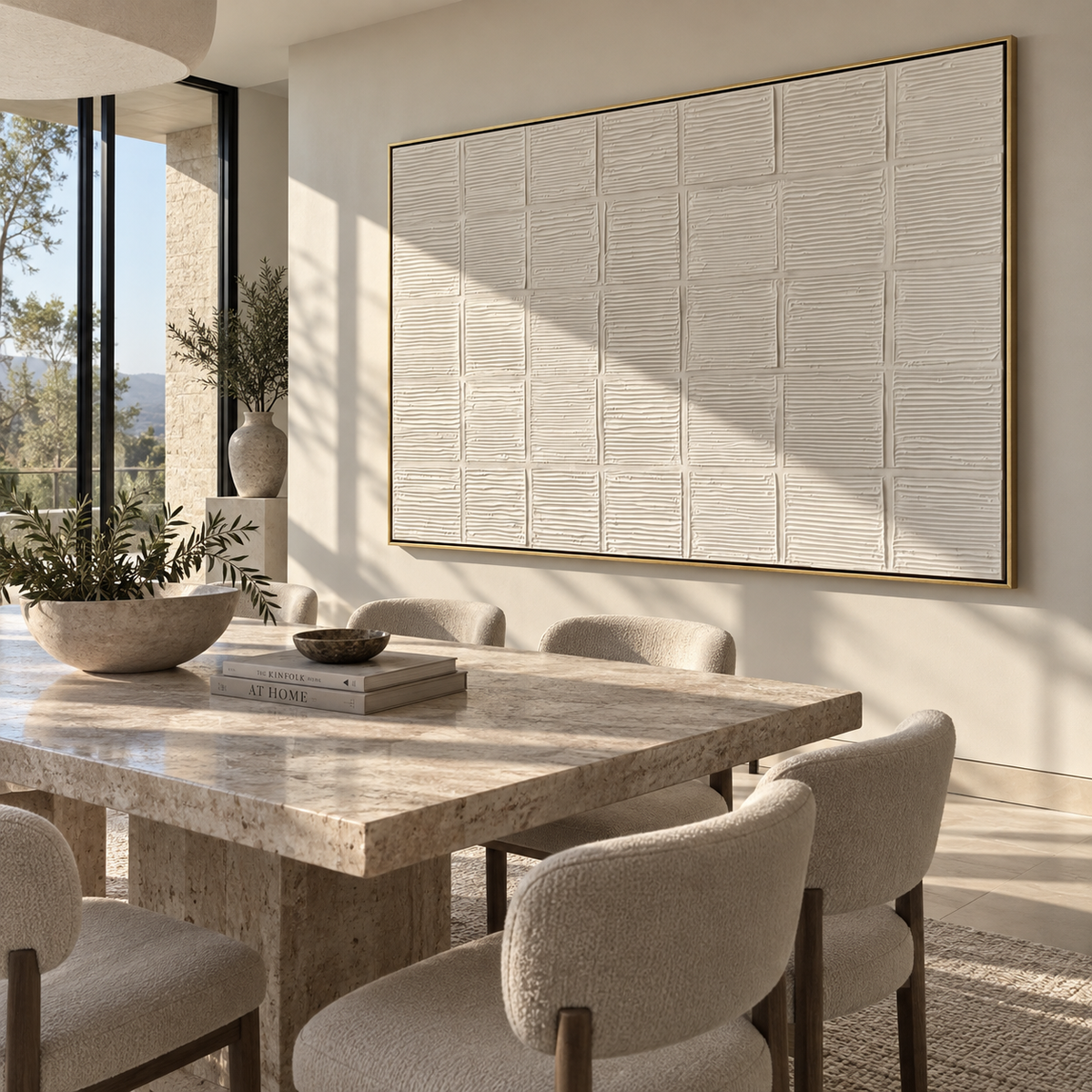 Slate Onyx Linen Horizon Dusk - textured abstract painting shown in modern room setting 2
