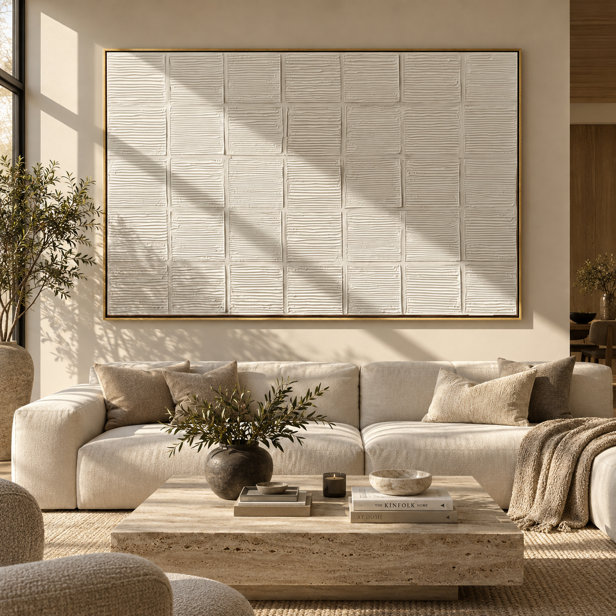 Slate Onyx Linen Horizon Dusk - textured abstract painting shown in modern room setting 3