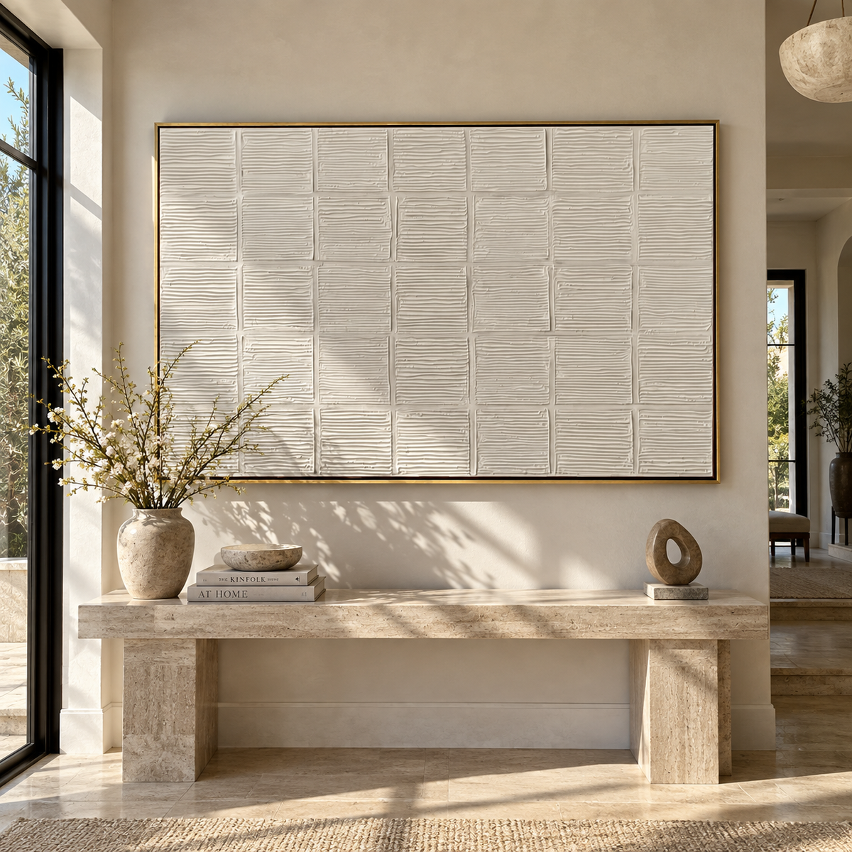 Slate Onyx Linen Horizon Dusk - textured abstract painting shown in modern room setting 5