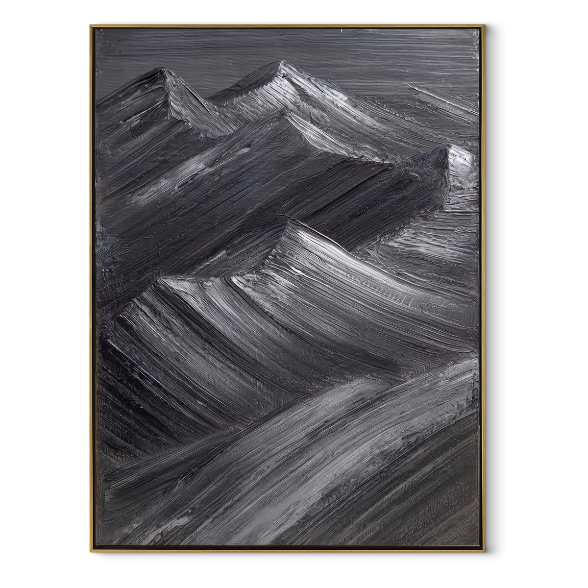 Slate Onyx Horizon Fragments Interval - textured landscape painting in a wood frame on white