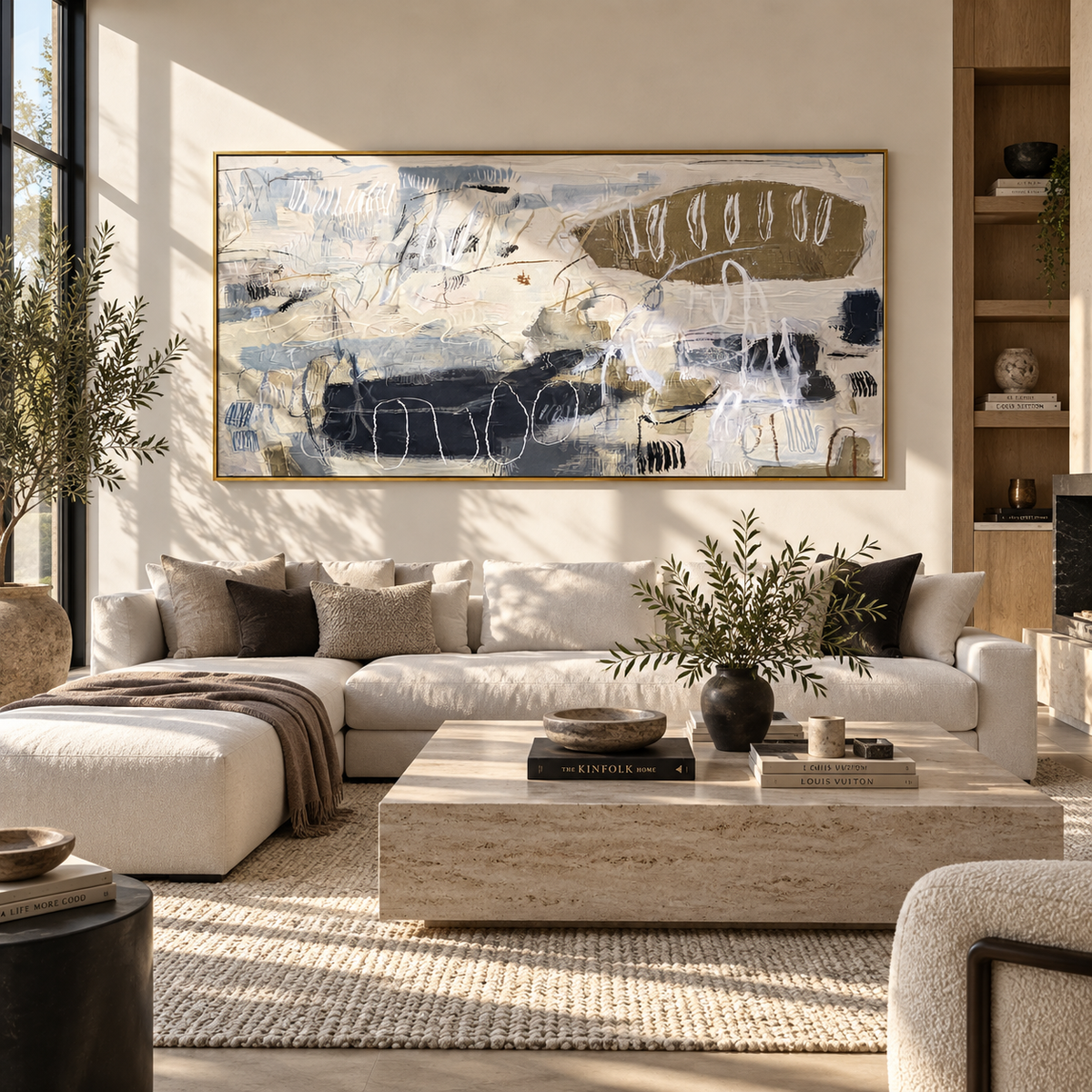 Ivory Slate Onyx Passage Light - textured abstract painting displayed in a styled interior