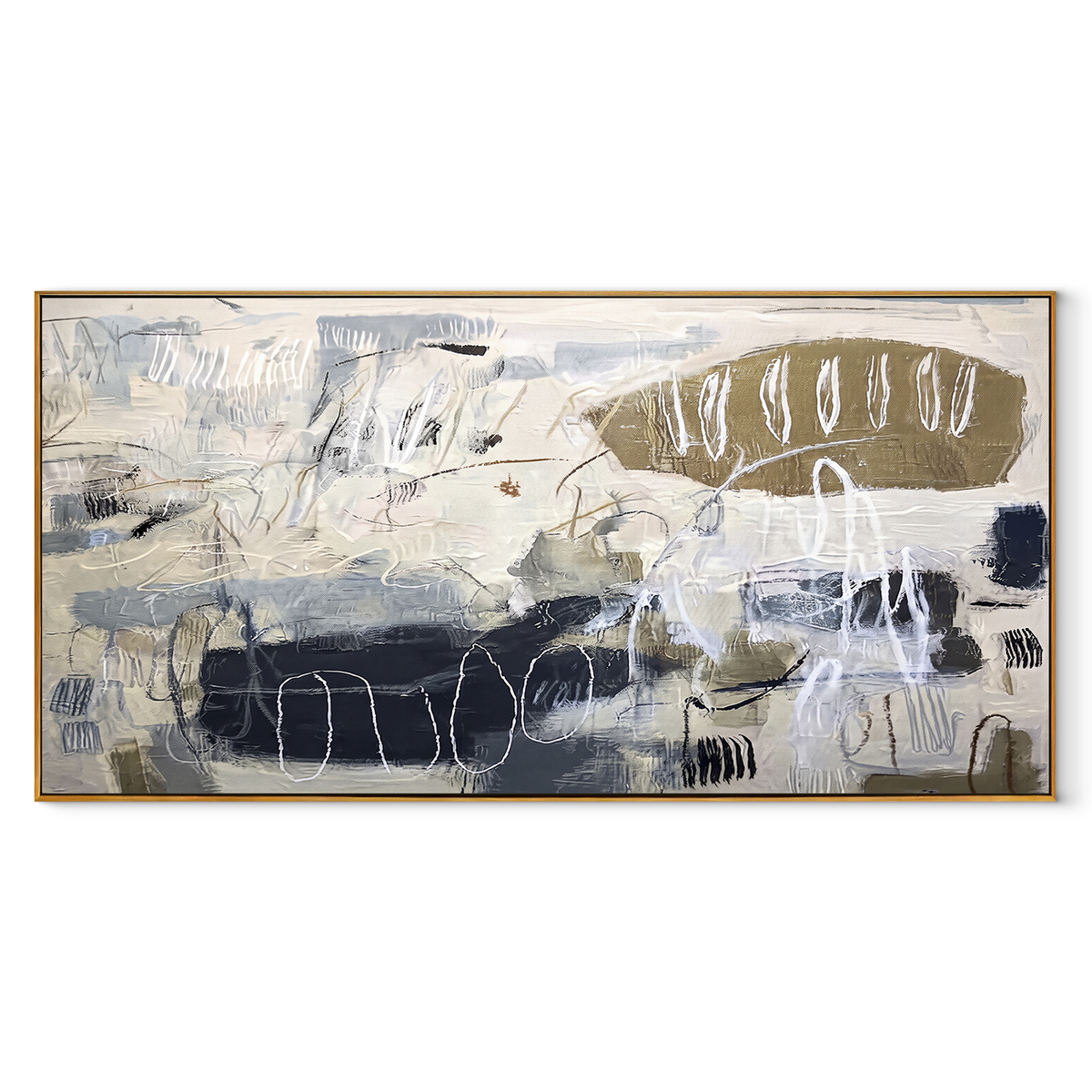 Ivory Slate Onyx Passage Light - textured abstract painting in a wood frame on white