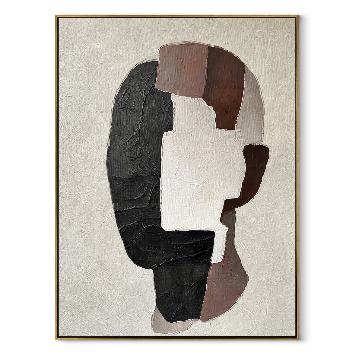 Slate Onyx Umber Rhythm Resonance - textured abstract painting in a wood frame on white