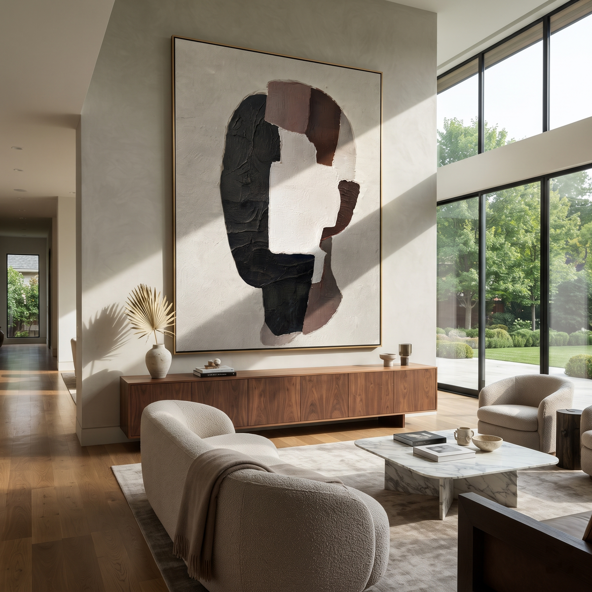 Slate Onyx Umber Rhythm Resonance - textured abstract painting shown in modern room setting 2