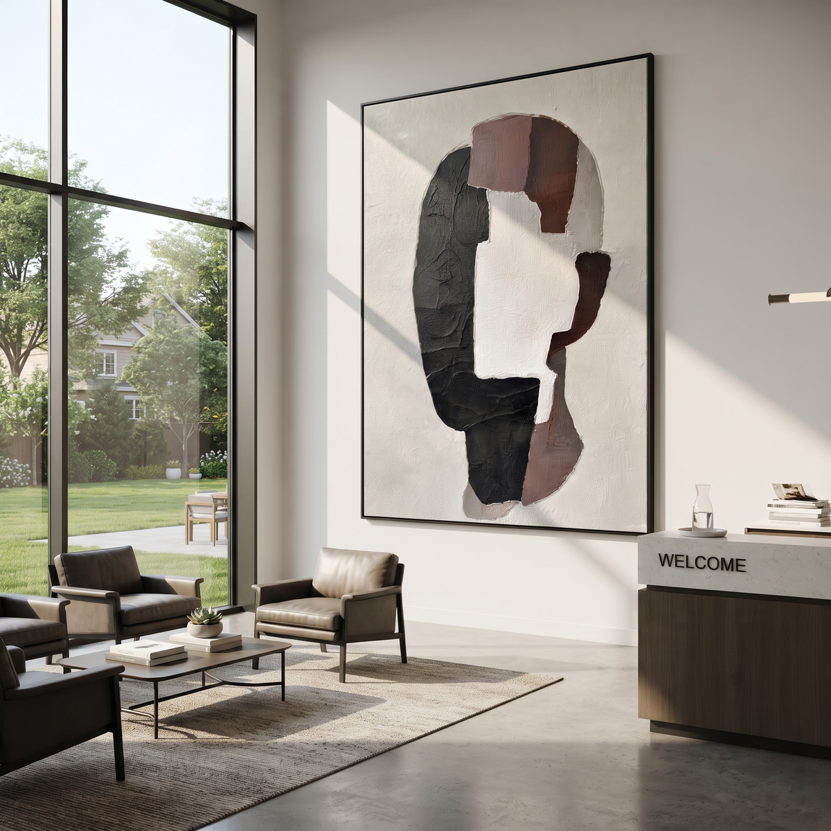 Slate Onyx Umber Rhythm Resonance - textured abstract painting shown in modern room setting 3
