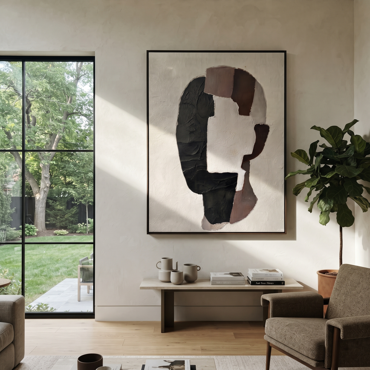 Slate Onyx Umber Rhythm Resonance - textured abstract painting shown in modern room setting 4