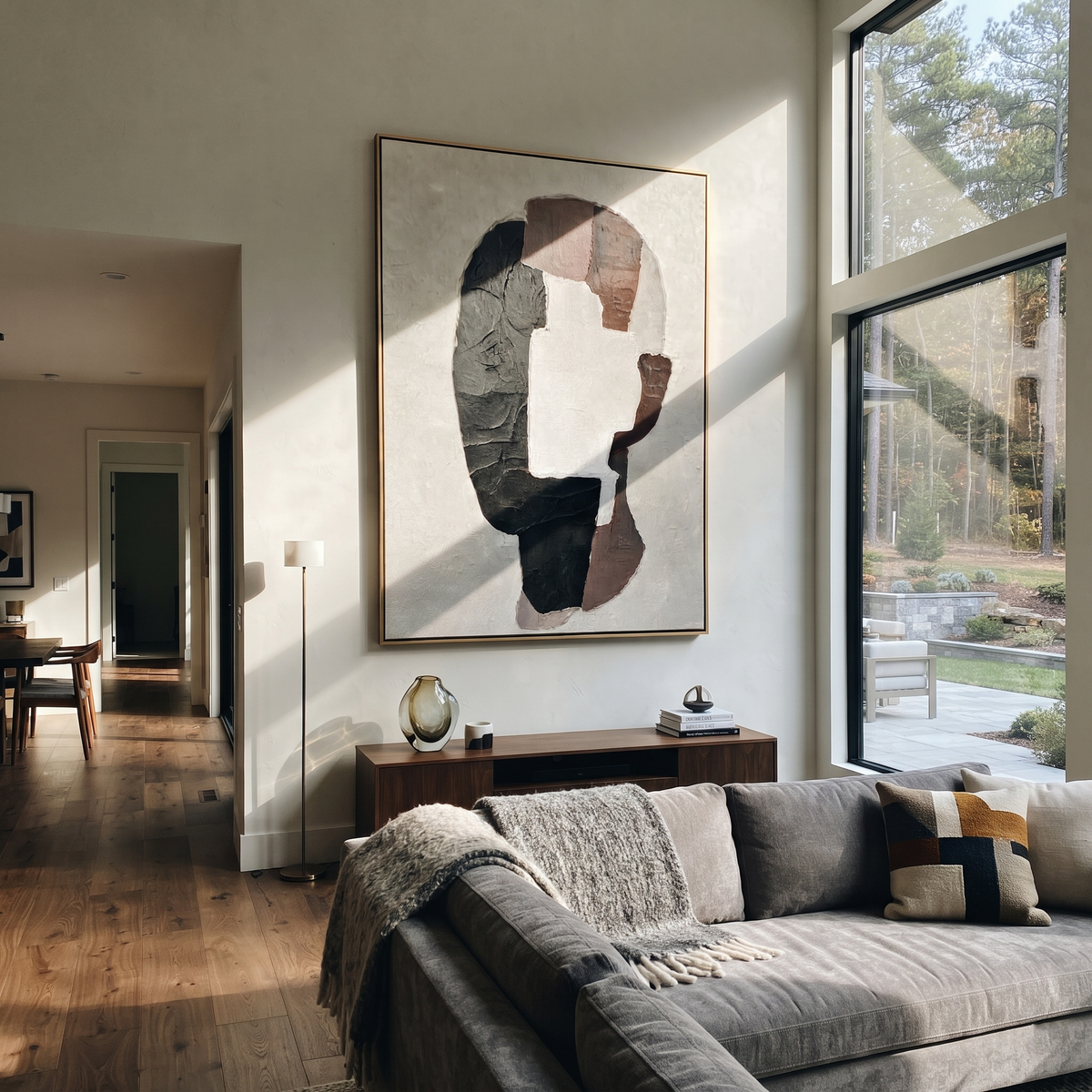 Slate Onyx Umber Rhythm Resonance - textured abstract painting shown in modern room setting 5