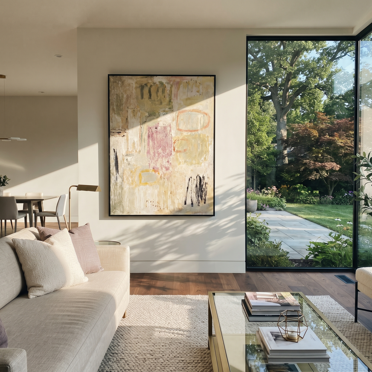 Linen Onyx Slate Strata Stillness - textured abstract painting shown in modern room setting 3