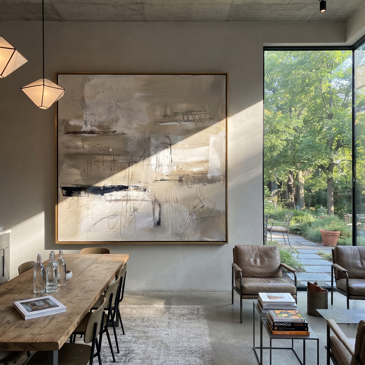 Slate Linen Umber Terraces Air - textured abstract painting shown in modern room setting 3