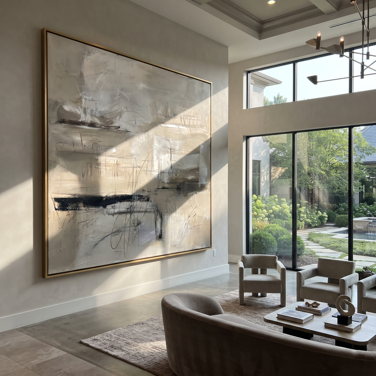 Slate Linen Umber Terraces Air - textured abstract painting shown in modern room setting 4