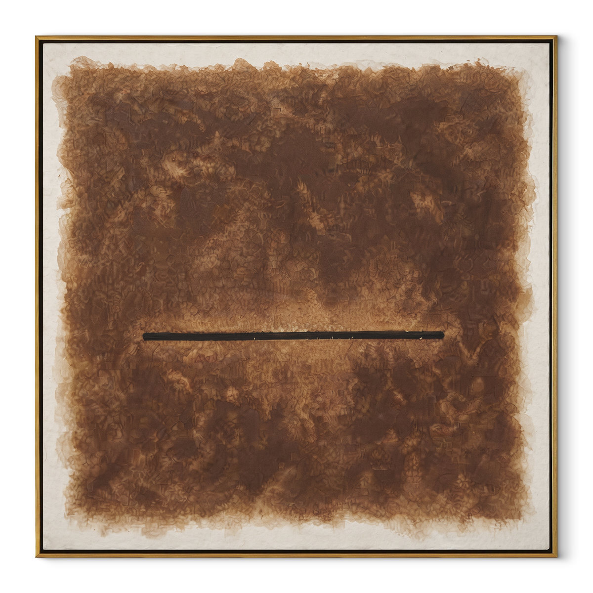 Umber Amber Linen Intervals Quiet - textured abstract painting in a wood frame on white