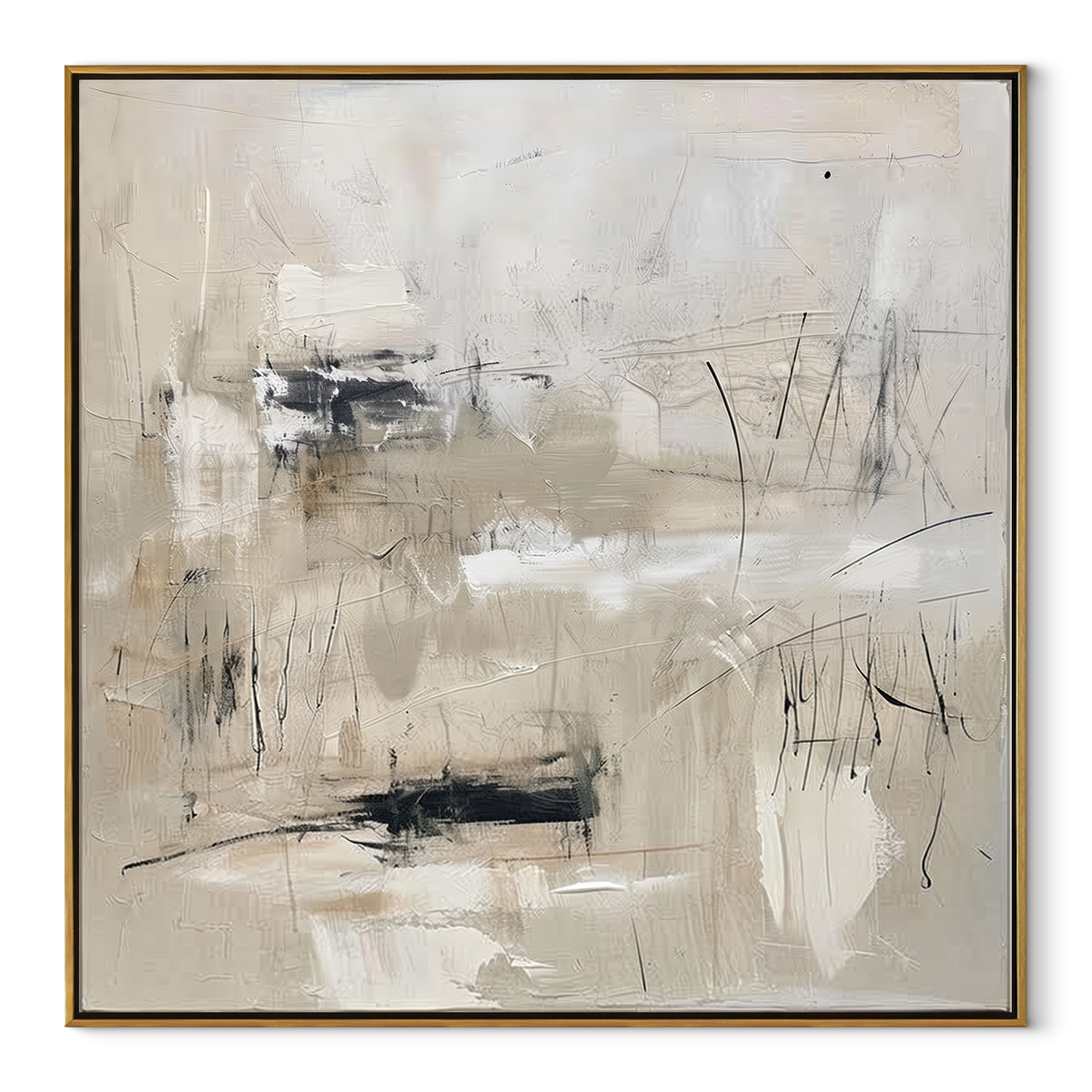 Slate Linen Gilded Drift Form - textured abstract painting in a wood frame on white