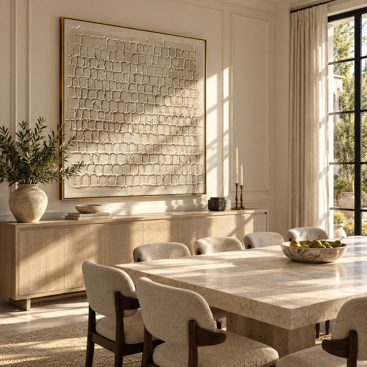 Linen Slate Umber Contours Motion - textured abstract painting shown in modern room setting 5