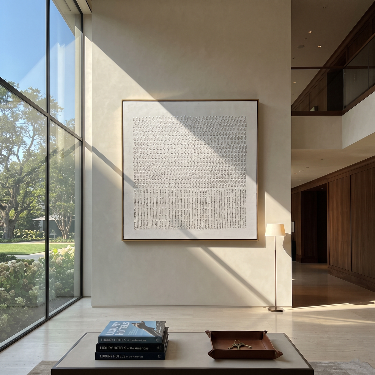 Slate Umber Neutral Crossing Depth - textured abstract painting shown in modern room setting 3