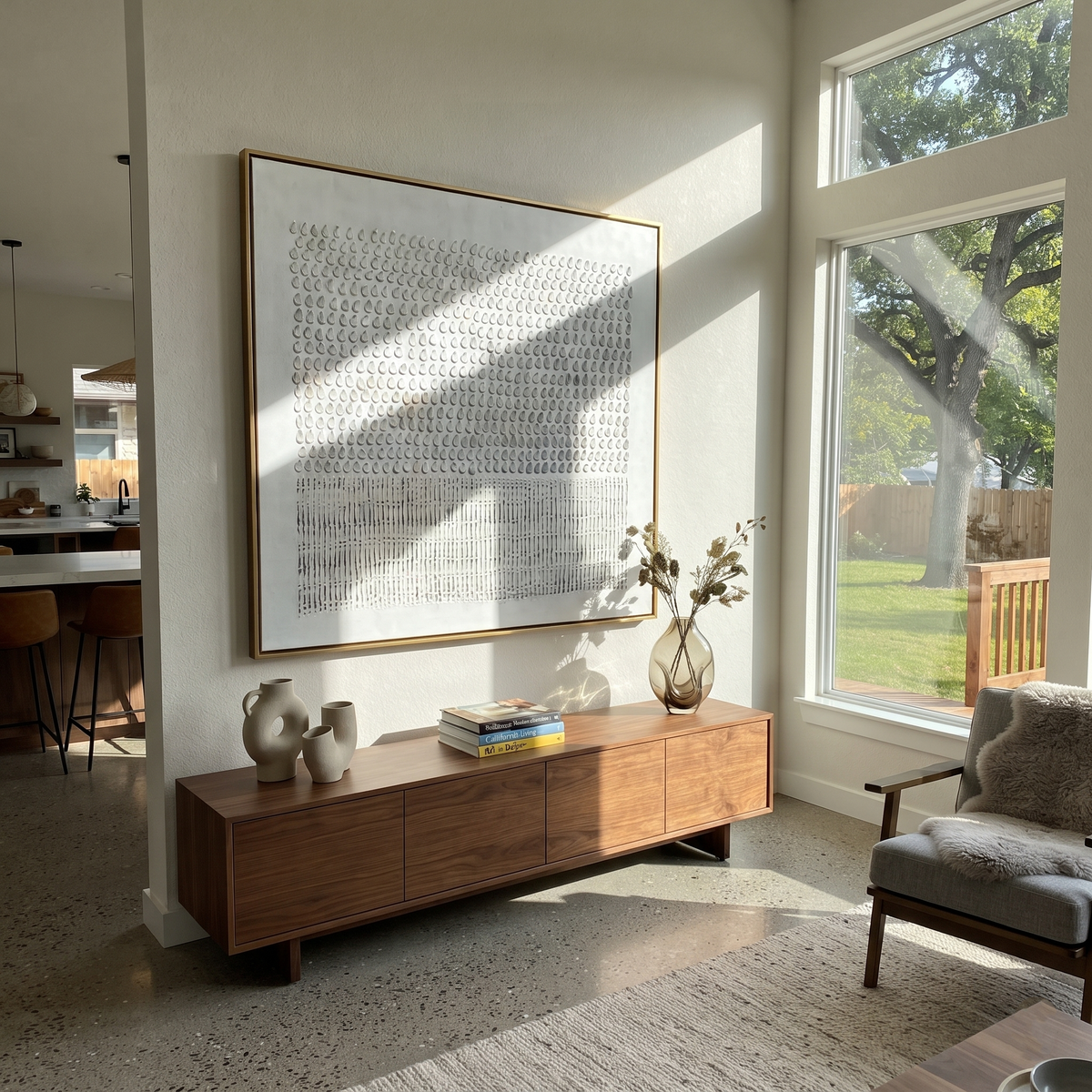 Slate Umber Neutral Crossing Depth - textured abstract painting shown in modern room setting 4